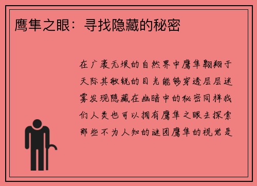 鹰隼之眼：寻找隐藏的秘密